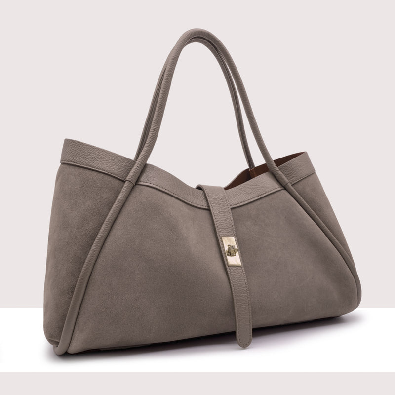 PORT VILA - Shopping bag Maxi in vero camoscio e pelle
