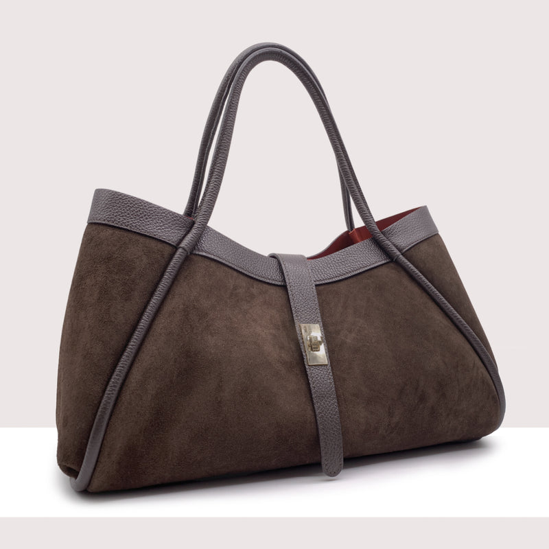 PORT VILA - Shopping bag Maxi in vero camoscio e pelle