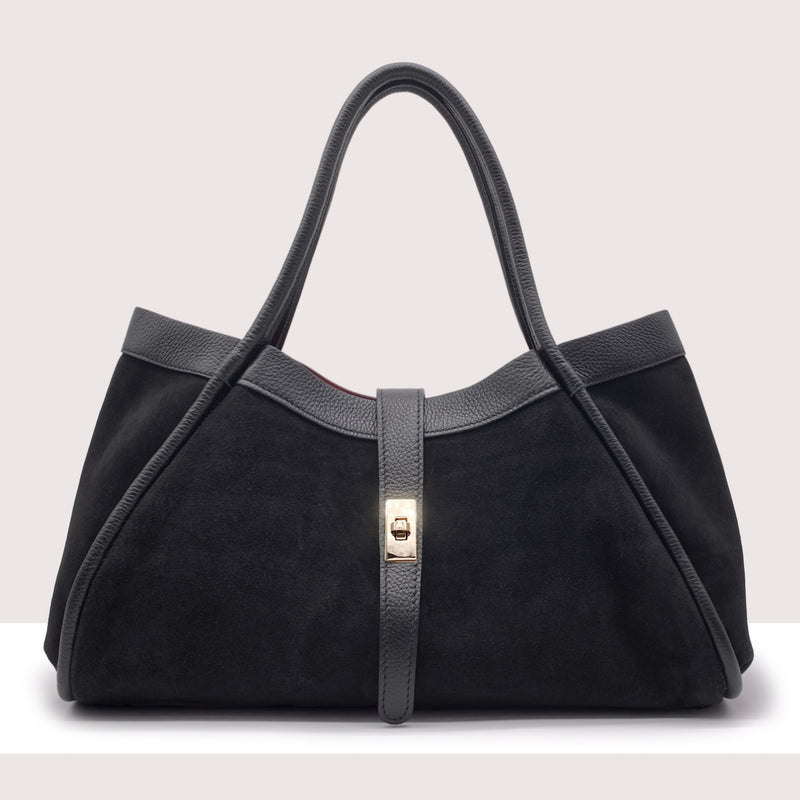PORT VILA - Shopping bag Maxi in vero camoscio e pelle