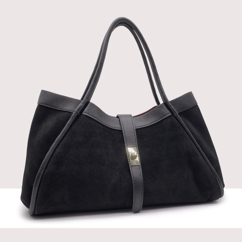 PORT VILA - Shopping bag Maxi in vero camoscio e pelle