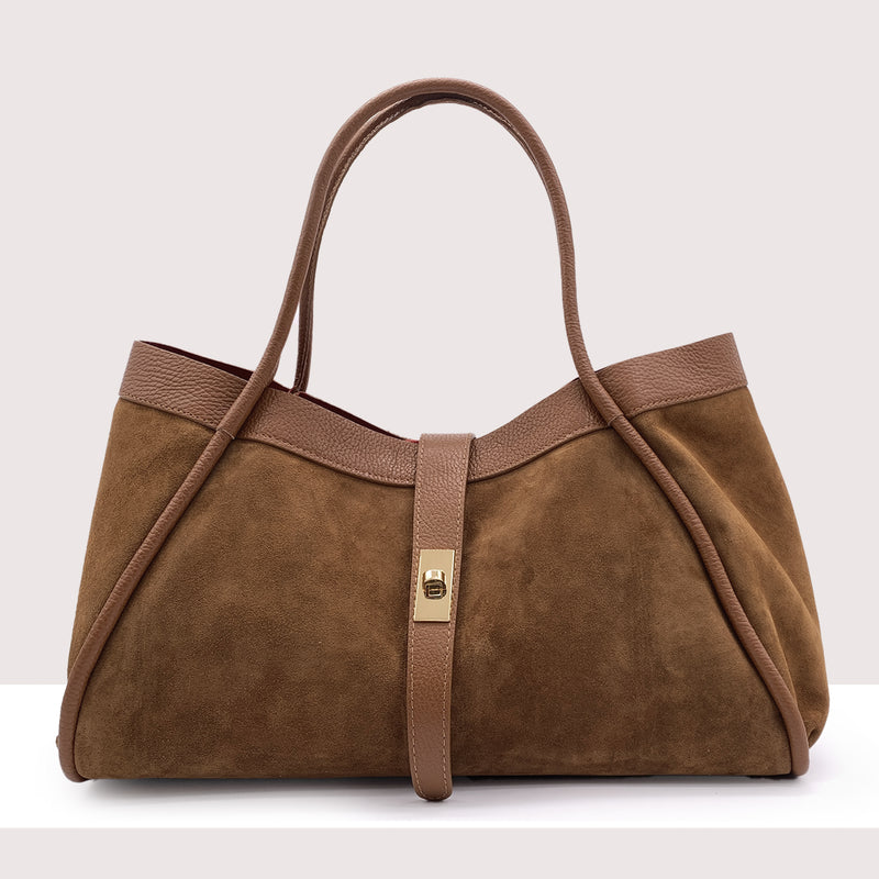 PORT VILA - Shopping bag Maxi in vero camoscio e pelle