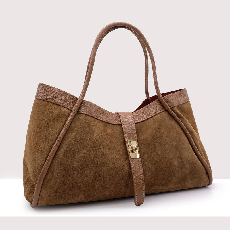 PORT VILA - Shopping bag Maxi in vero camoscio e pelle