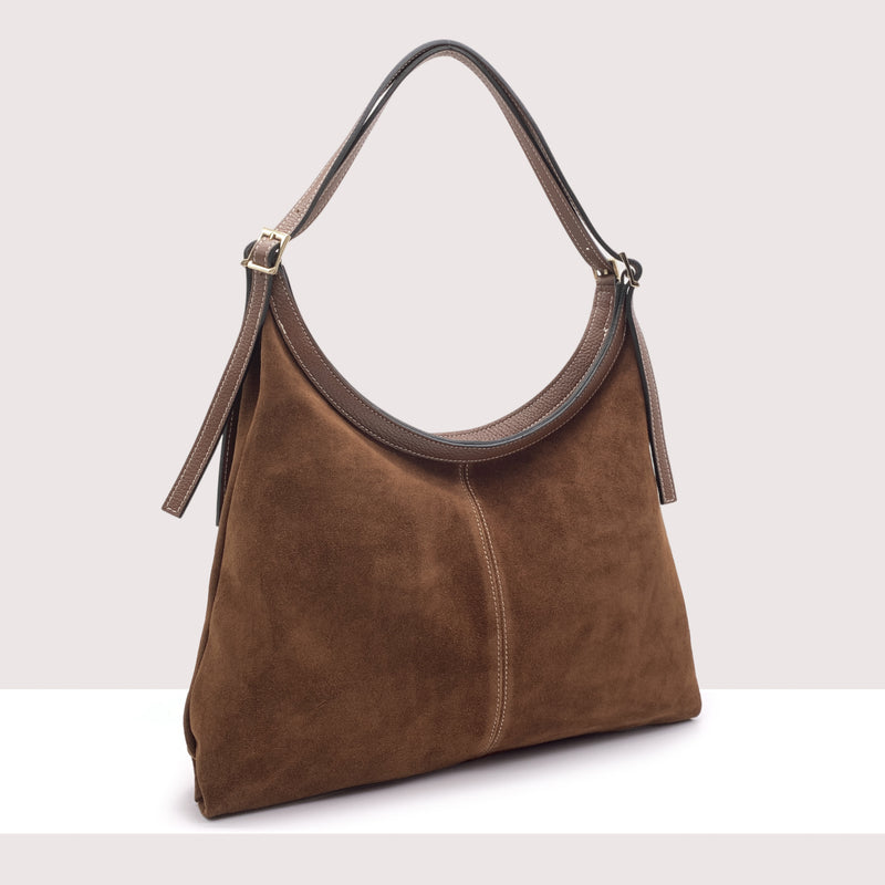 RIGA - Shopping bag in vero camoscio e pelle