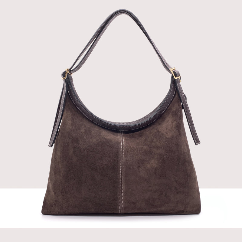 RIGA - Shopping bag in vero camoscio e pelle