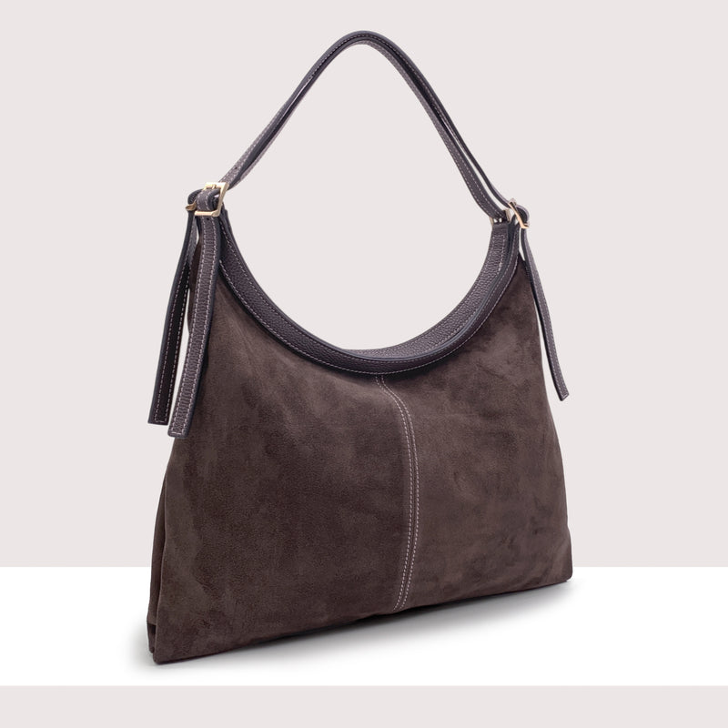 RIGA - Shopping bag in vero camoscio e pelle