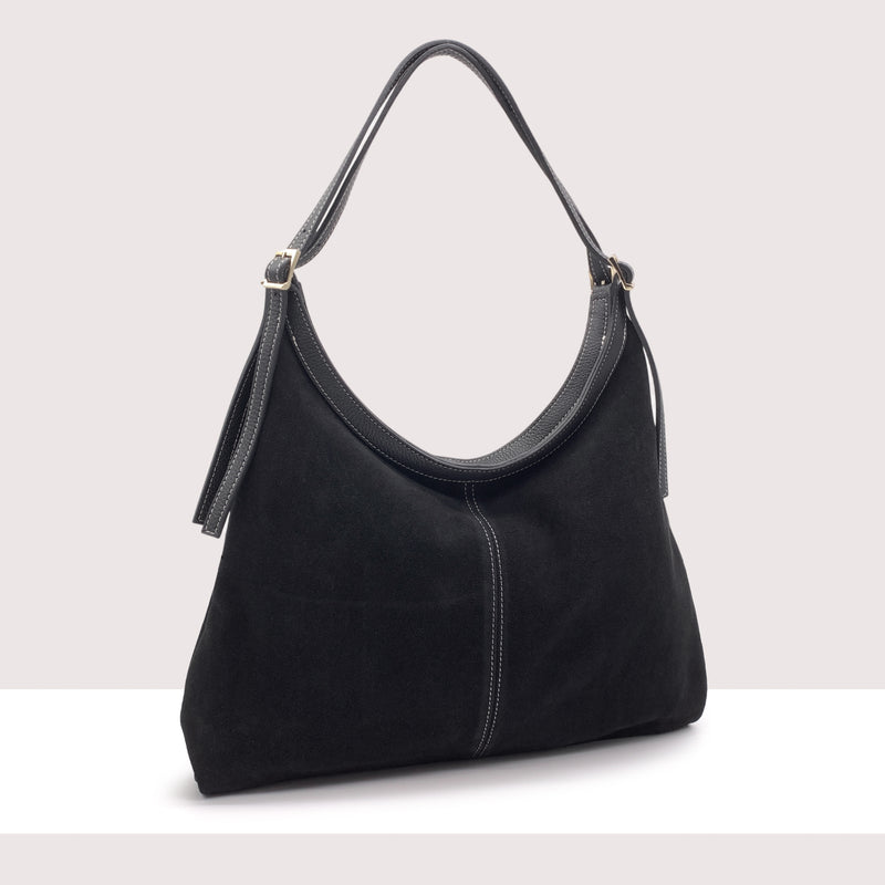 RIGA - Shopping bag in vero camoscio e pelle