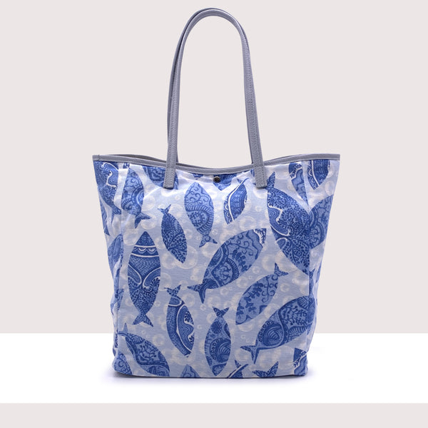 RODI - Borsa shopping in vera pelle e tessuto fantasia