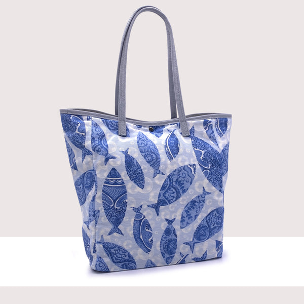 RODI - Borsa shopping in vera pelle e tessuto fantasia