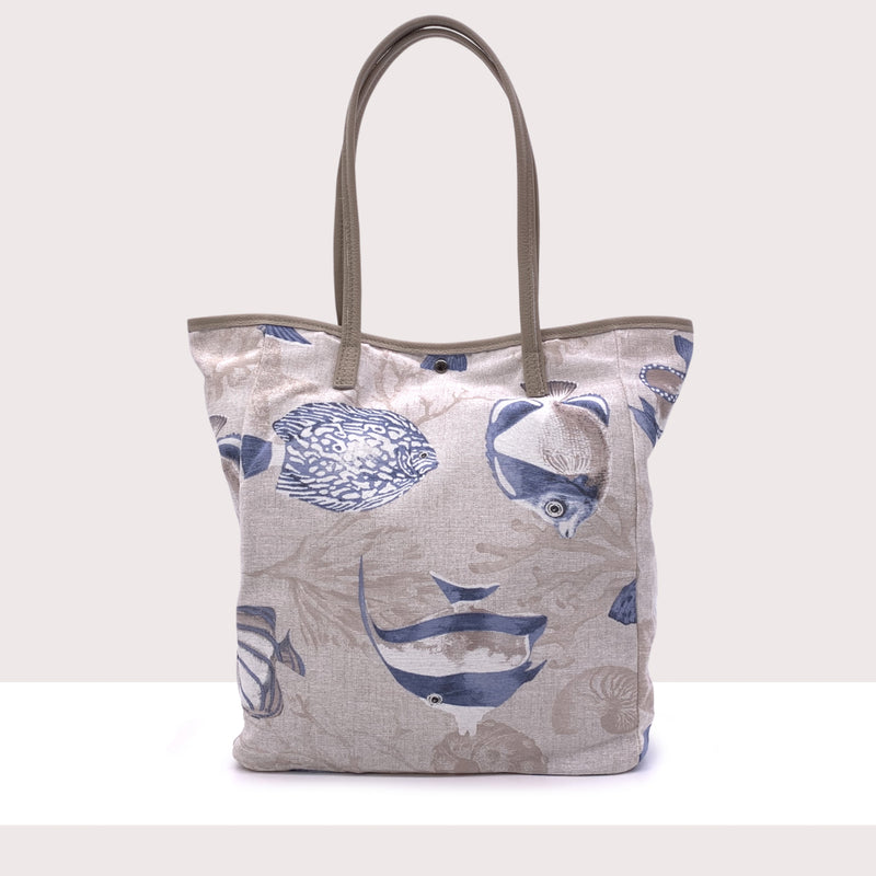 RODI - Borsa shopping in vera pelle e tessuto fantasia