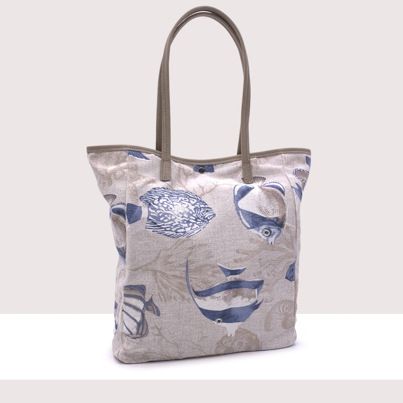 RODI - Borsa shopping in vera pelle e tessuto fantasia
