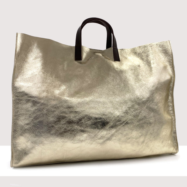 ROMA MAXI - Shopping bag in vera pelle laminata
