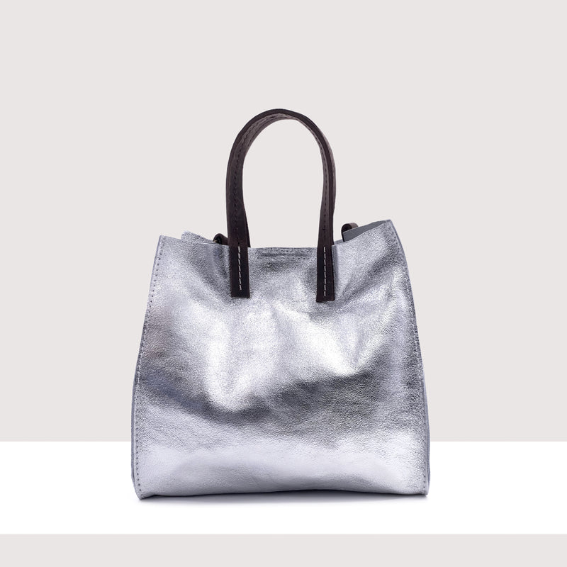ROMA MINI - Shopping bag in vera pelle laminata