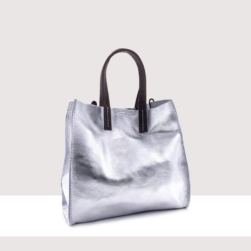 ROMA MINI - Shopping bag in vera pelle laminata