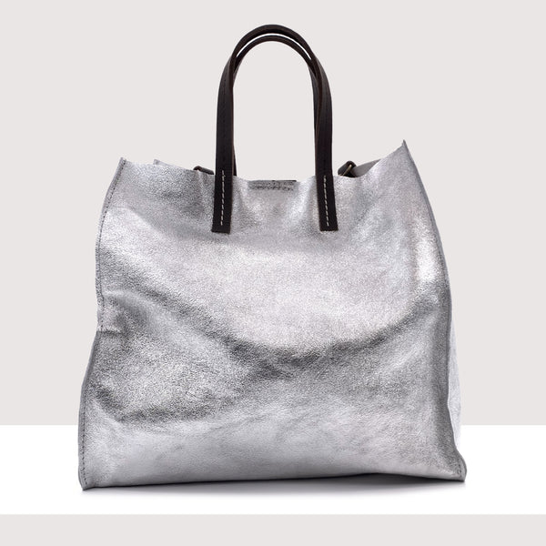 ROMA - Shopping bag in vera pelle laminata