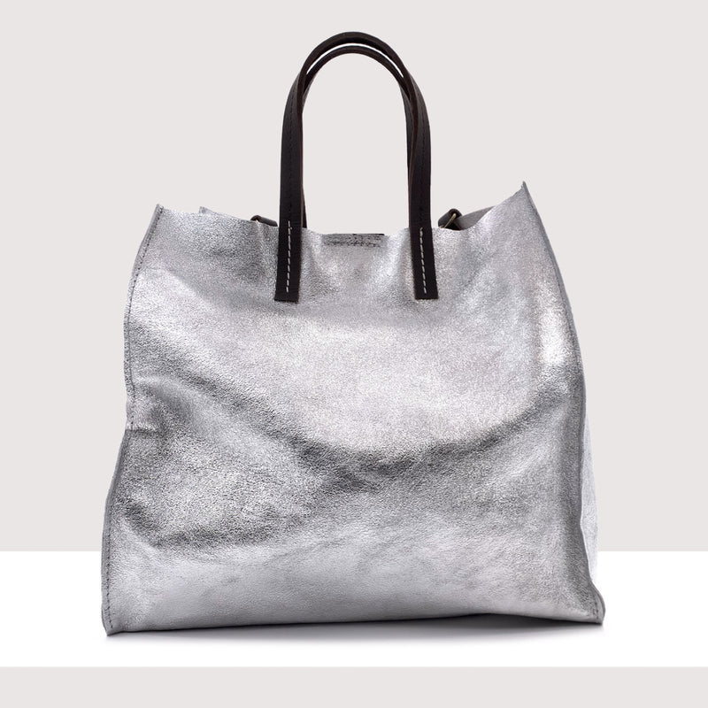 ROMA - Shopping bag in vera pelle laminata