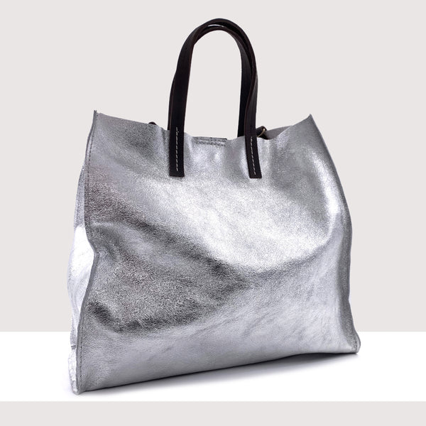 ROMA - Shopping bag in vera pelle laminata