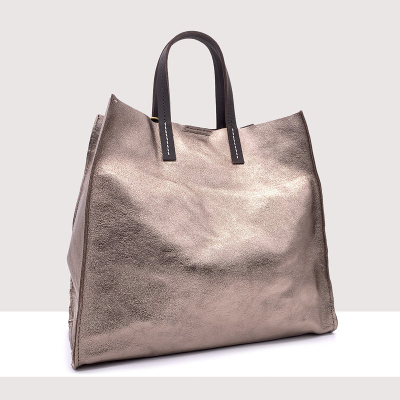 ROMA - Shopping bag in vera pelle laminata