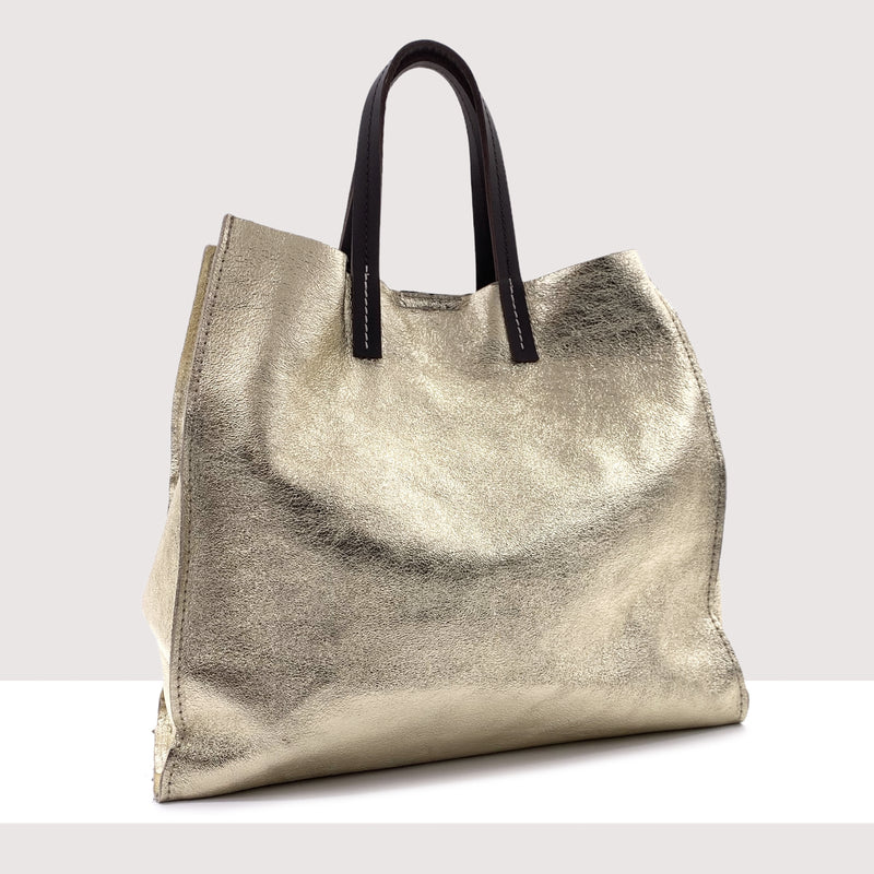 ROMA - Shopping bag in vera pelle laminata