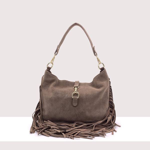 RYAD - Borsa a spalla in vero camoscio con frange