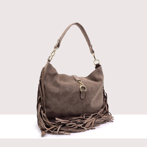 RYAD - Borsa a spalla in vero camoscio con frange