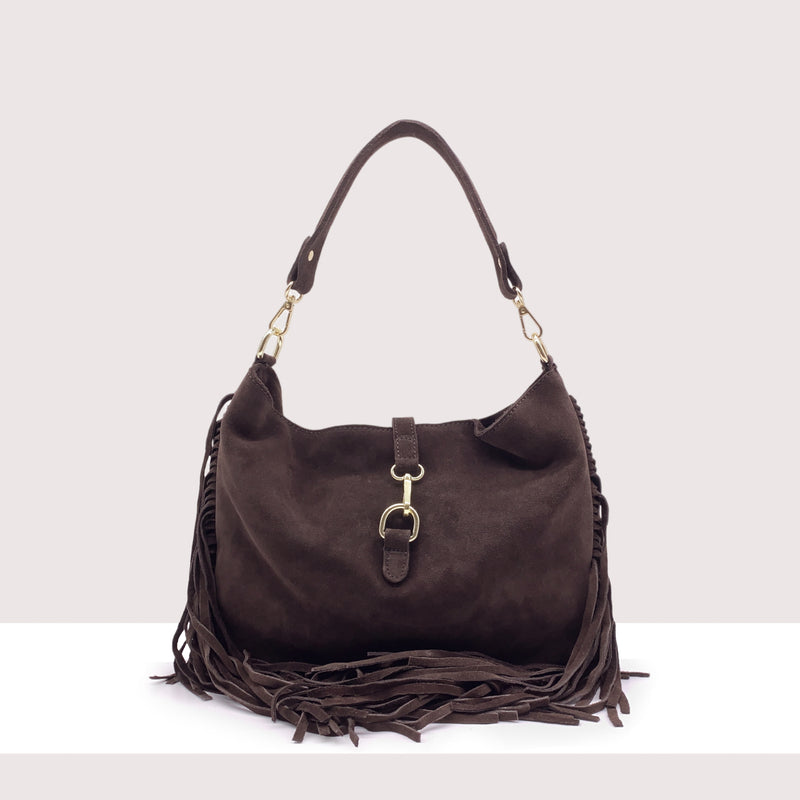 RYAD - Borsa a spalla in vero camoscio con frange