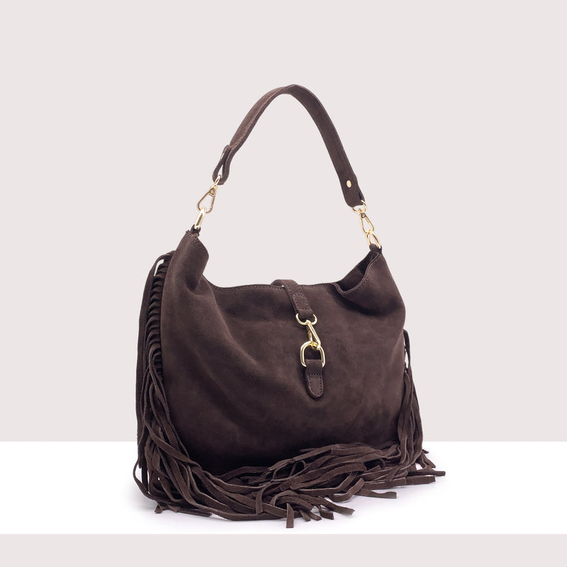 RYAD - Borsa a spalla in vero camoscio con frange