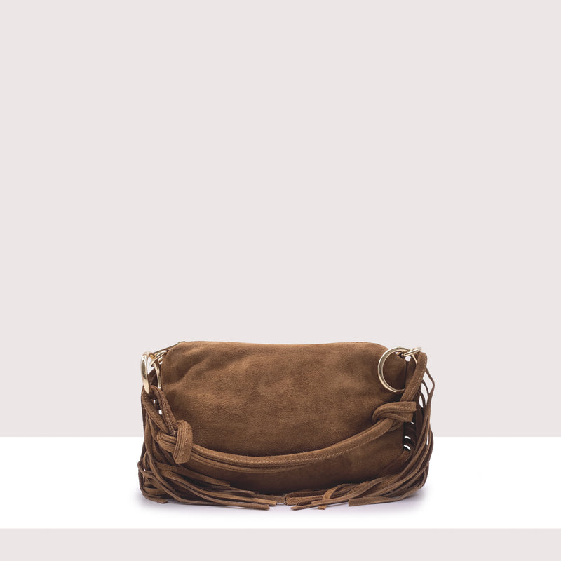 SAN SALVADOR MINI - Borsa a spalla in vero camoscio con frange