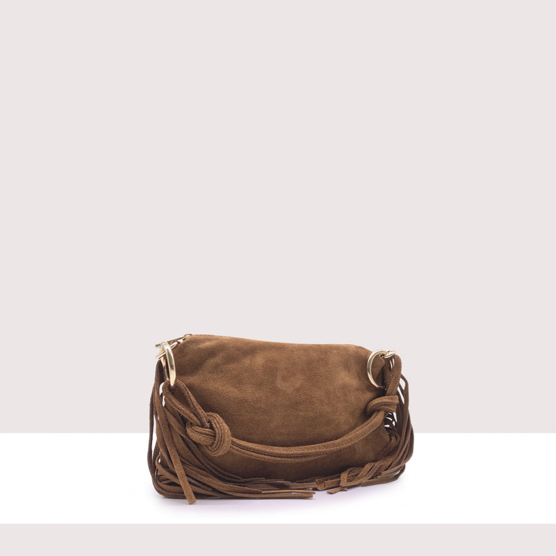SAN SALVADOR MINI - Borsa a spalla in vero camoscio con frange