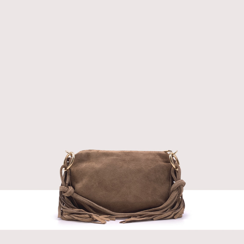 SAN SALVADOR MINI - Borsa a spalla in vero camoscio con frange