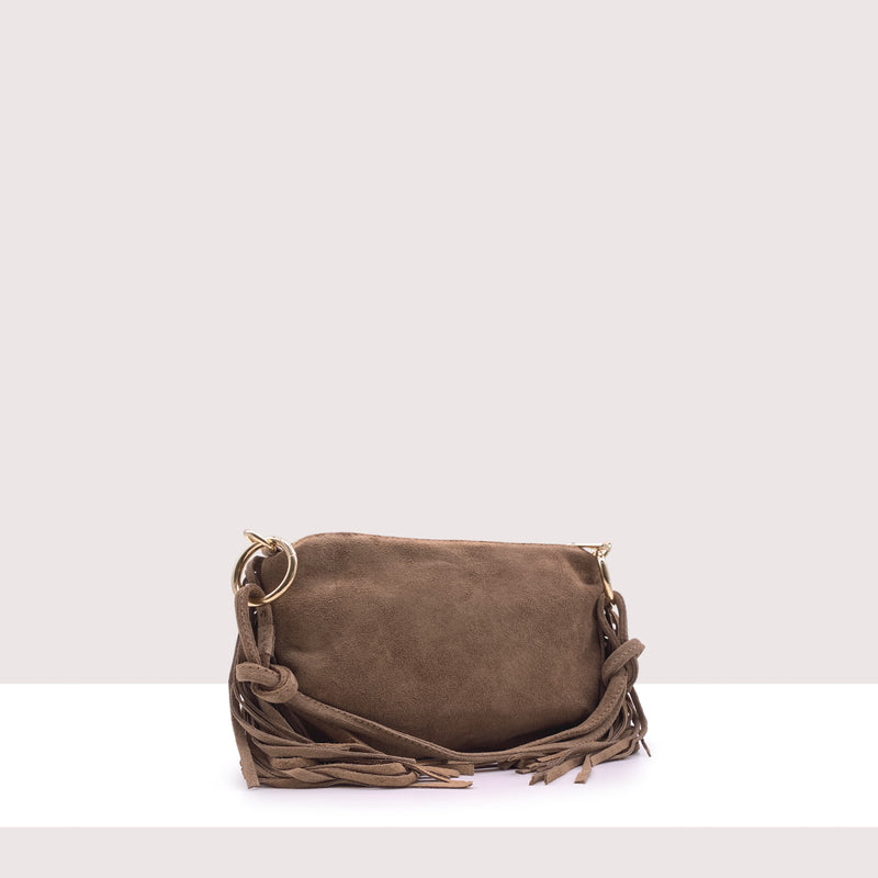 SAN SALVADOR MINI - Borsa a spalla in vero camoscio con frange