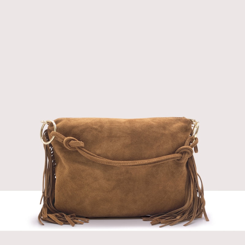 SAN SALVADOR - Borsa a spalla in vero camoscio con frange