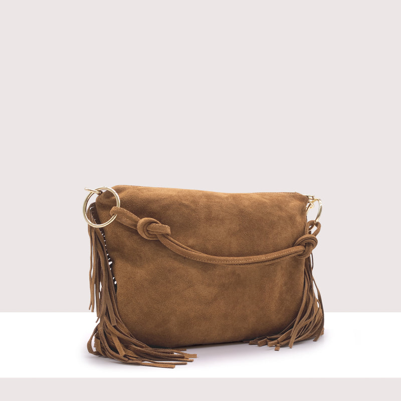 SAN SALVADOR - Borsa a spalla in vero camoscio con frange