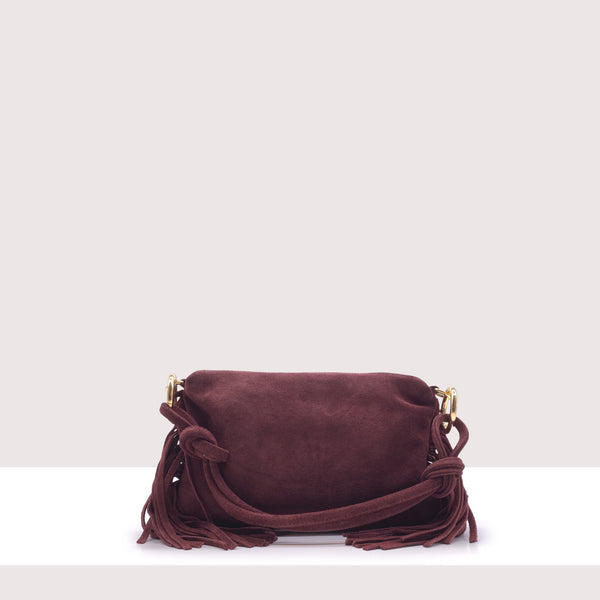 SAN SALVADOR MINI - Borsa a spalla in vero camoscio con frange