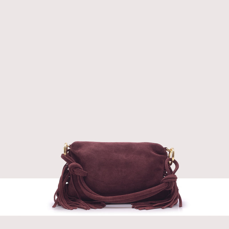 SAN SALVADOR MINI - Borsa a spalla in vero camoscio con frange