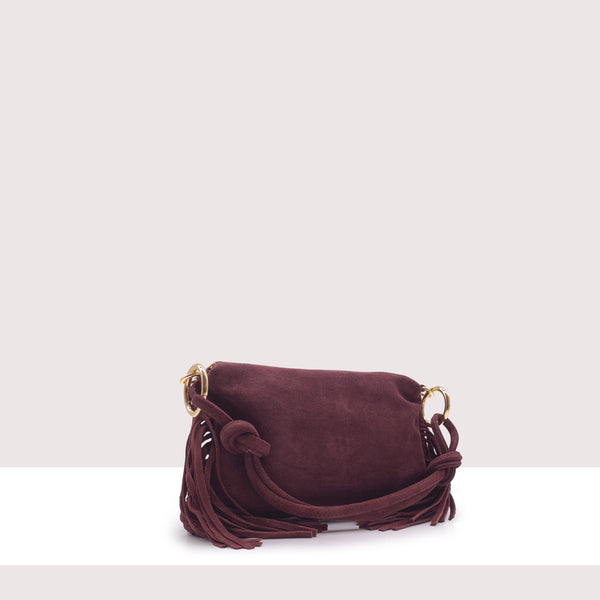 SAN SALVADOR MINI - Borsa a spalla in vero camoscio con frange