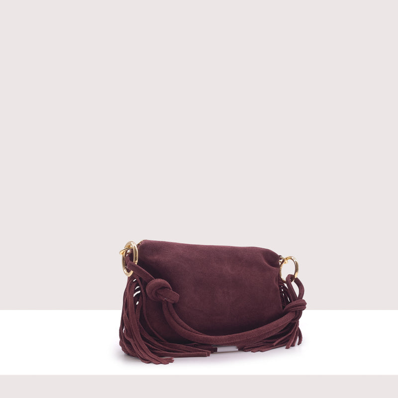 SAN SALVADOR MINI - Borsa a spalla in vero camoscio con frange