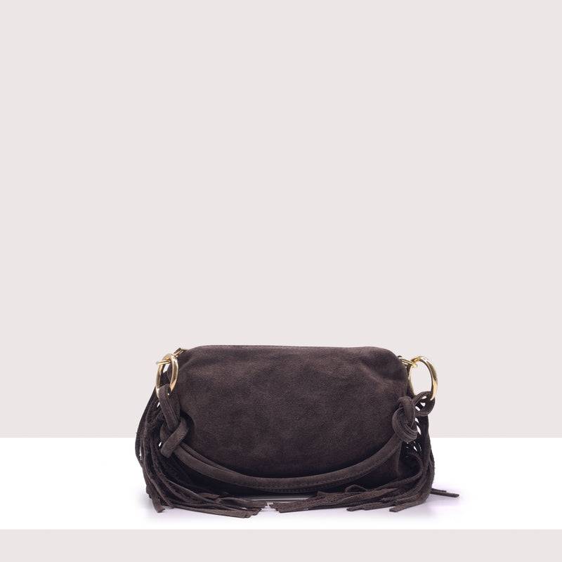 SAN SALVADOR MINI - Borsa a spalla in vero camoscio con frange