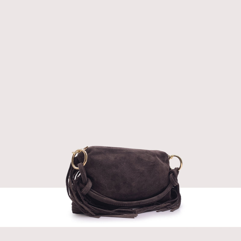 SAN SALVADOR MINI - Borsa a spalla in vero camoscio con frange