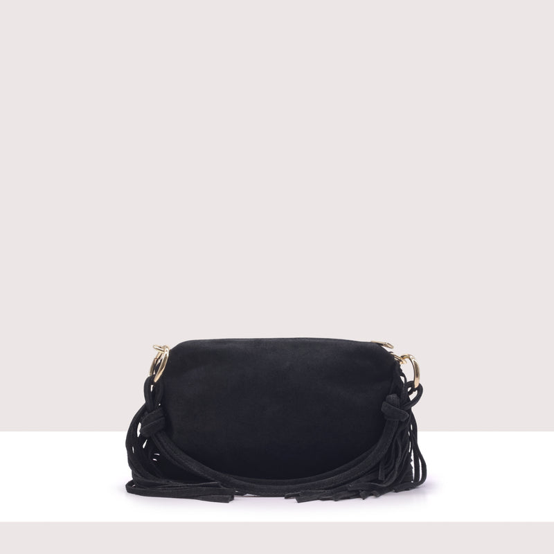 SAN SALVADOR MINI - Borsa a spalla in vero camoscio con frange