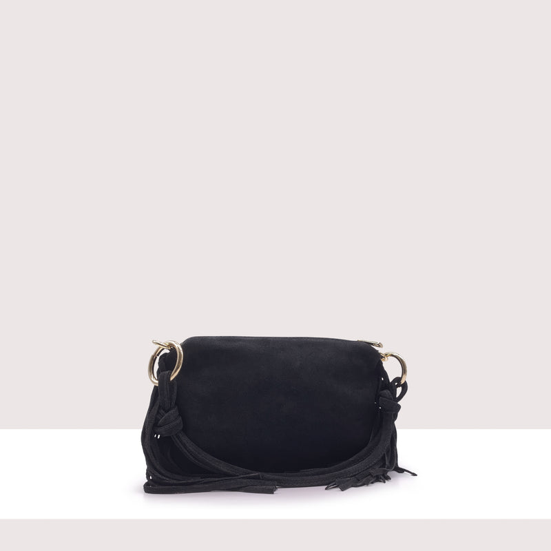 SAN SALVADOR MINI - Borsa a spalla in vero camoscio con frange