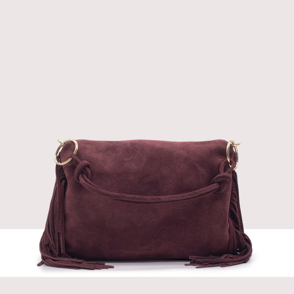 SAN SALVADOR - Borsa a spalla in vero camoscio con frange