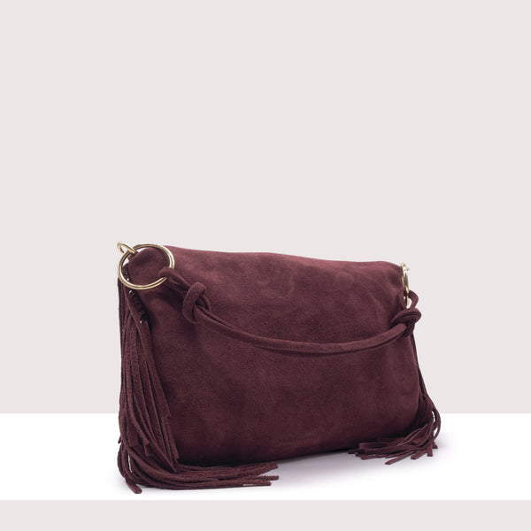 SAN SALVADOR - Borsa a spalla in vero camoscio con frange