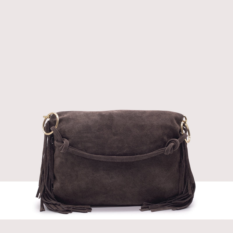 SAN SALVADOR - Borsa a spalla in vero camoscio con frange