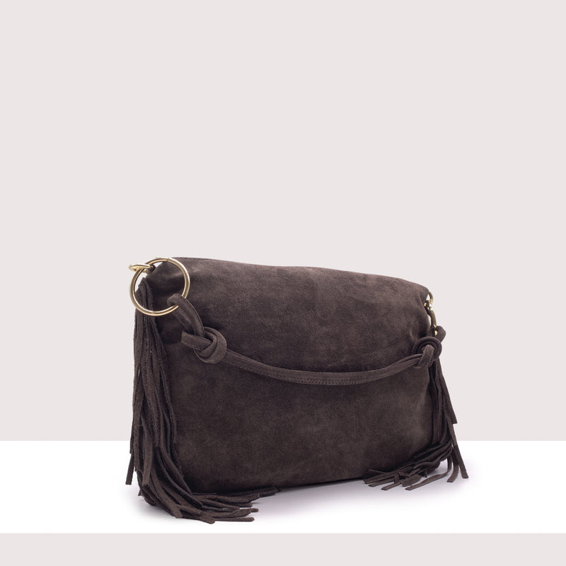 SAN SALVADOR - Borsa a spalla in vero camoscio con frange