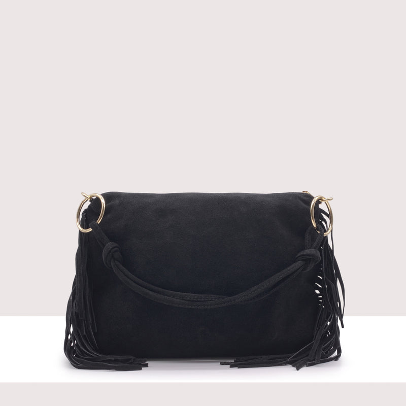 SAN SALVADOR - Borsa a spalla in vero camoscio con frange