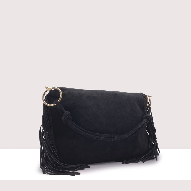 SAN SALVADOR - Borsa a spalla in vero camoscio con frange