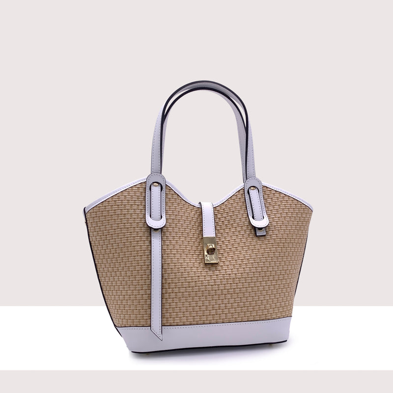 TORONTO MINI - Shopping bag in vera pelle e rafia