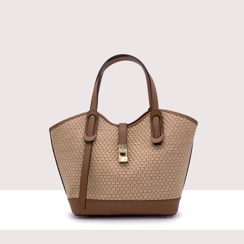 TORONTO MINI - Shopping bag in vera pelle e rafia