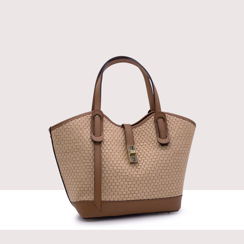 TORONTO MINI - Shopping bag in vera pelle e rafia