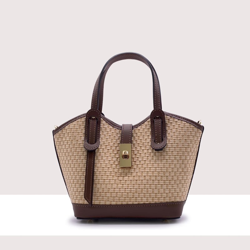 TORONTO MINI - Shopping bag in vera pelle e rafia